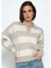 SASSYCLASSY Gestreifter Pullover mit Polokragen in Beige