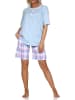 NORMANN Schlafanzug kurzarm Pyjama Shorty karierte Jersey Hose - 85269 in hellblau