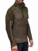 Rusty Neal Stehkragen Grobstrick Biker Pullover mit Hohem Rollkragen in Khaki