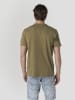KOROSHI Henley cotton print-emb washed t-shirt in khaki
