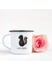 Mr. & Mrs. Panda XL Emaille Tasse Stinktier Blume mit Spruch in Weiß