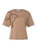 More & More edles Kurzarmshirt, Pailletten-Blume in brown
