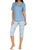 NORMANN Kurzarm Capri Schlafanzug Pyjama Ethnolook in hellblau