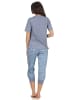 NORMANN Capri Pyjama kurzarm Caprihose seitlichen Streifen und Leomuster in blau