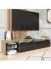 ABRIHOME Modernes TV Schrank Praktischer Stauraum mit Glasböden und LED, Schwarz