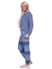 NORMANN Frottee Schlafanzug langarm Bündchen Hose gestreift - 75876 in blau-melange