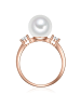 Lulu & Jane Perlen-Ring aus Messing mit Zirkonia und Muschelkernperle in roségold