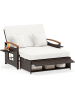 COSTWAY Polyrattan Gartenliege mit ausklappbarem Seitenablage in Beige