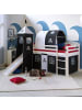 Homestyle4u Hochbett 90x200 Vorhang, Lattenrost, Matratze, Rutsche, Tunnel, Turm Weiß Pirat