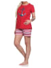 NORMANN Shorty Pyjama Anker und gestreiften Shorts - 74908 in rot