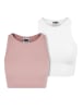Urban Classics Urban Classics Damen Ladies Cropped Rib Top 2-Pack in lemonadepink+white