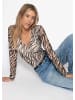 SASSYCLASSY Mesh Langarmbody mit Zebra-Print in Offwhite