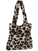 styleBREAKER Teddyfell Schultertasche mit Leo Muster in Beige-Schwarz