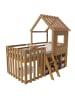 ABRIHOME Kinderbett in Braun 90x200cm mit Dach Fenster Leiter und Stauraum ohne Matratze 