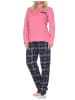NORMANN Schlafanzug langarm karierte Flanell Pyjamahose in pink
