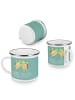 Mr. & Mrs. Panda Camping Emaille Tasse 50. Hochzeitstag mit Spruch in Meeresbrise