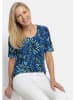 GOLDNER Kurzgröße:  Baumwollshirt mit femininen Blüten in blau / türkis / gemustert