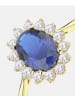 Vanlere Cluster-Ring aus 375 Gelbgold mit Zirkonia mit Saphir