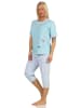 NORMANN kurzarm Capri Schlafanzug Katzen und lang Karo Jersey Hose - 66215 in hellblau