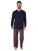 NORMANN Schlafanzug lang Pyjama FlanellHose Karo - 75015 in marine