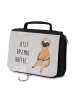 Mr. & Mrs. Panda Make-Up Tasche Faultier Kaffee mit Spruch in Grau Pastell