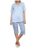 NORMANN Kurzarm Capri Schlafanzug Pyjama Ethnolook in blau