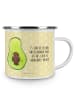 Mr. & Mrs. Panda Camping Emaille Tasse Avocado Kern mit Spruch in Gelb Pastell