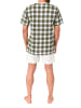 NORMANN Kurzarm Schlafanzug Shorty Jersey und karierten Pyjama Oberteil in grau-mel.