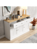 ABRIHOME Sideboard in Weiß mit geprägter Textur 120x36 cm Holzoptik 3 Türen 2 Schubladen