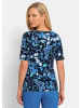 GOLDNER Baumwollshirt mit farbstarkem Blütenmuster in schwarz / blau / gemustert