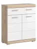 Inn.Furn Kommode weiß Hochglanz, Eiche 74 x 88 cm, Badschrank mit Vollauszug
