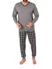 NORMANN Langarm Schlafanzug Bündchen und karierter Jersey Pyjamahose - 86154 in grau