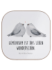 Mr. & Mrs. Panda Glas-Untersetzer Tauben Liebe mit Spruch in Weiß