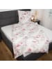Traumschloss Premium Flanell Bettwäsche - rosa Blumen auf hellem Hintergrund in weiß