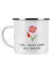 Mr. & Mrs. Panda Camping Emaille Tasse Blume Hagebutte mit Spruch in Weiß