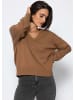 SASSYCLASSY Oversize Baumwoll-Pullover mit tiefem V-Ausschnitt in Braun
