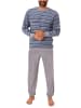 NORMANN Frottee Pyjama langarm Bündchen Streifen - 49642 in grau/blau