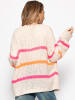 SASSYCLASSY Oversize Cardigan mit weißen Streifen in Offwhite, Pink