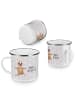 Mr. & Mrs. Panda Emaille Tasse Faultier Yoga mit Spruch in Grau Pastell