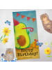 Mr. & Mrs. Panda Badehandtuch Avocado Geburtstag Design mit Spruch in Gelb Pastell