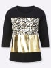 Sieh an! Rundhals-Shirt in schwarz-camel-bedruckt