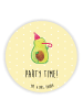 Mr. & Mrs. Panda Rund Magnet Avocado Party Zeit mit Spruch in Gelb Pastell