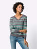Sieh an! V-Pullover in grau-mint-geringelt