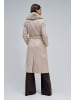 Salsa Jeans Wollmantel Long Wool Coat Faux Fur Belt in Medium Beige V1