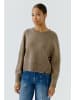 Oui Lässig geschnittener Strickpullover mit Rundhals in Taupe Melange