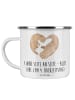 Mr. & Mrs. Panda Camping Emaille Tasse 4. Hochzeitstag Seidenhoc... in Weiß