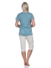 NORMANN Schlafanzug kurzarm Pyjama Caprihose Tupfen Punkte Optik - 86418 in blau