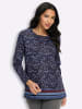 Sieh an! Longshirt in schwarz-royalblau-bedruckt