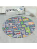 KADIMA DESIGN Kinderteppich waschmaschinenwaschbar Stadt‑Land‑Karten Kinderzimmer in Grau