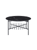 SalesFever Couchtisch Ø84 cm Glasplatte Marmoroptik mit Ablage und Metallgestell in Schwarz